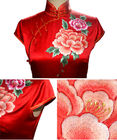 Telas bordadas de la parte alta, tela china roja del vestido de boda