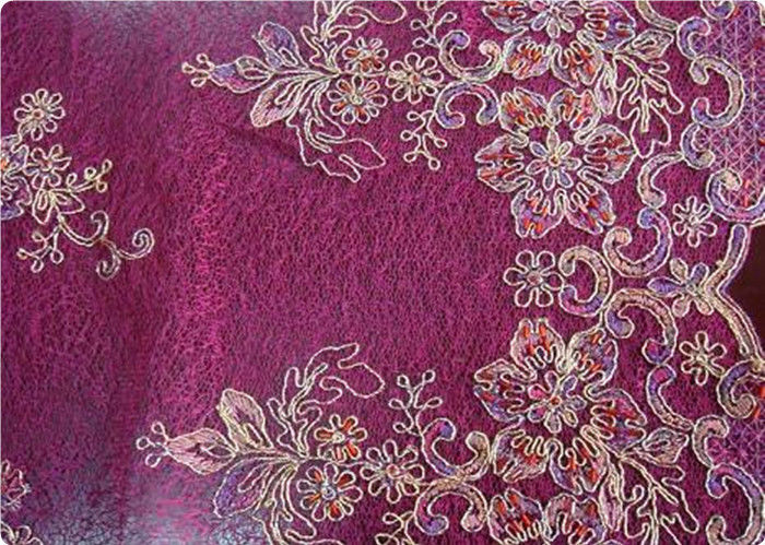 Tela de gama alta casera púrpura de la ropa de las telas bordadas de la materia textil