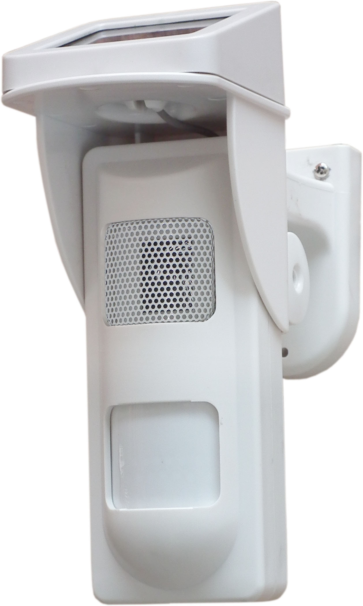 Detector al aire libre solar blanco de la alarma del punto con alarma del sonido y de la luz